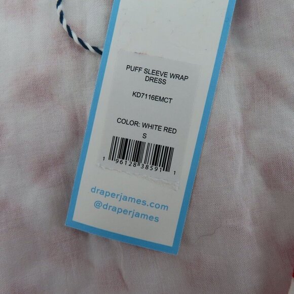 Draper James Womens Small Puff Sleeve Wrap Dress Red Embroidered Flowers NEW - Picture 10 of 14